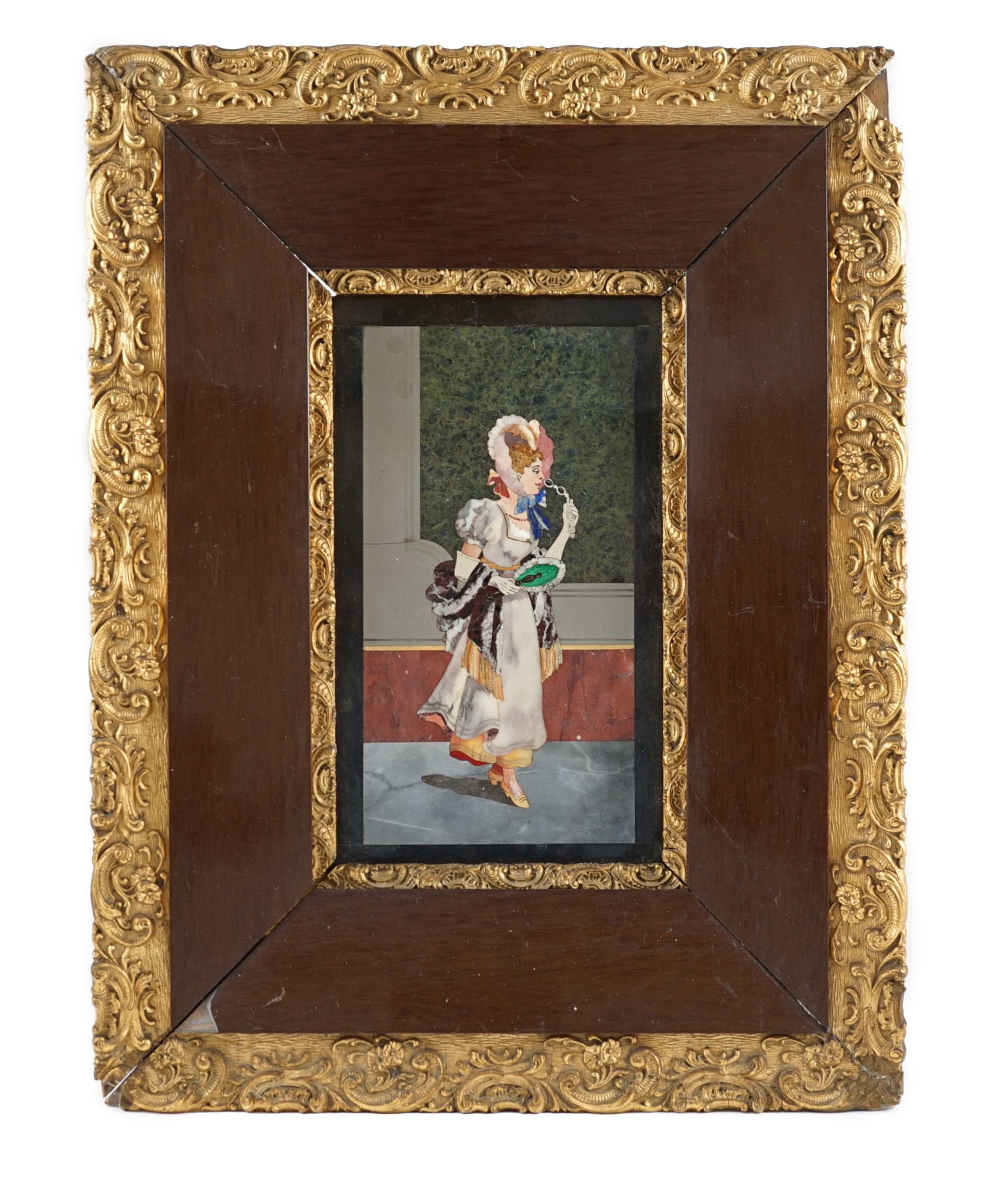 An early 20th century Italian pietra dura plaque depicting an elegant lady 26 x 15cm